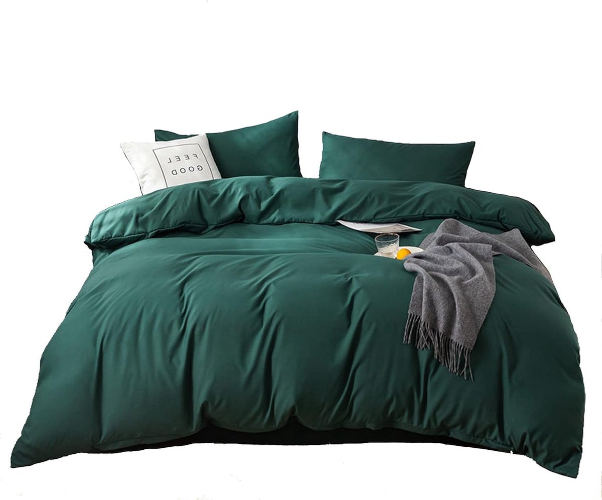 Zacht en Ademend Bedlinnen Set van Microfiber - Dekbedovertrek 180 x 220 cm, Hoeslaken 235 x 250 cm en Kussensloop 48 x 74 cm in Donkergroen