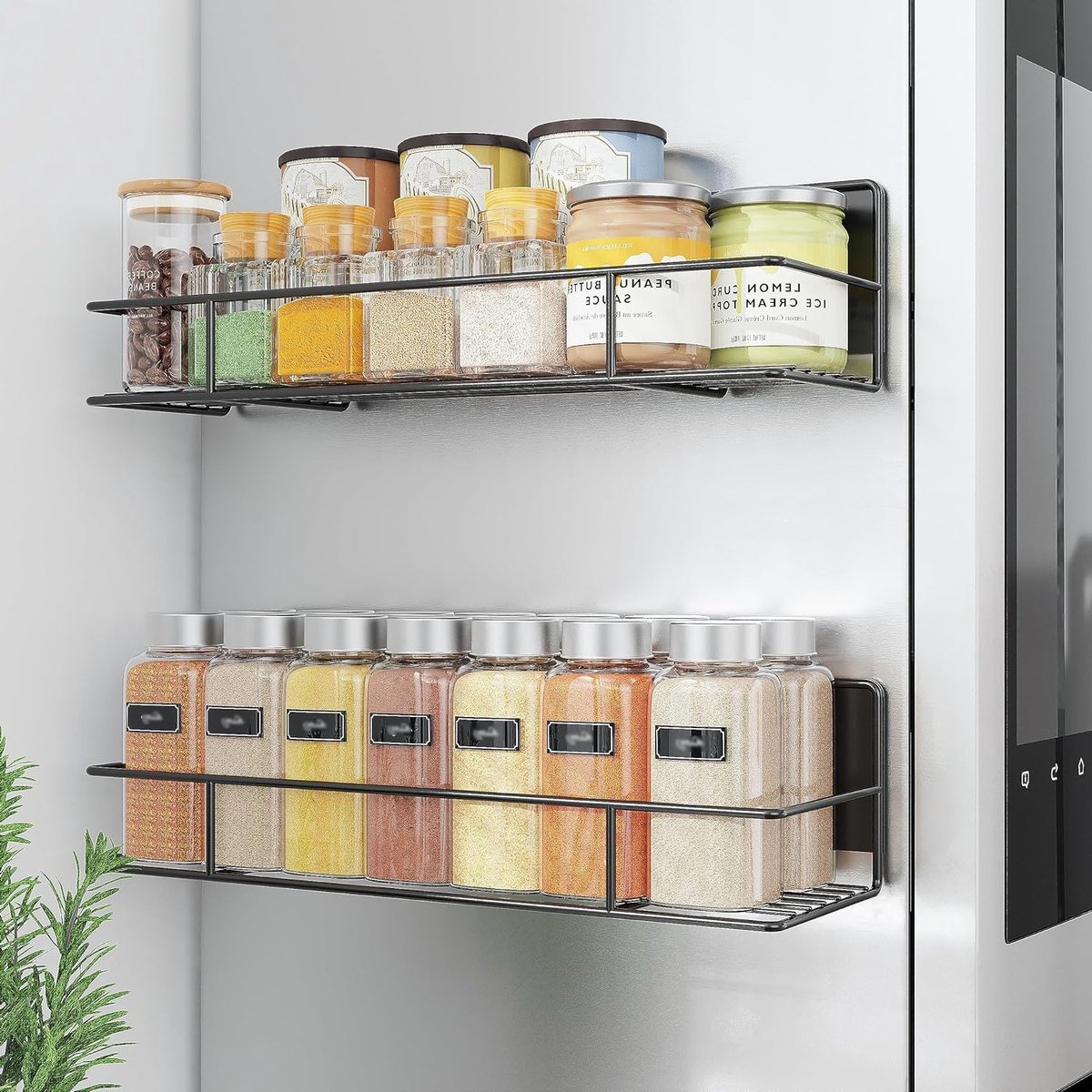 Kruidenrek Magnetisch voor Koelkast, 2-delige Set, Sterke Magnetische Organizer zonder Boren, Ideaal voor Keuken en Kruidenset