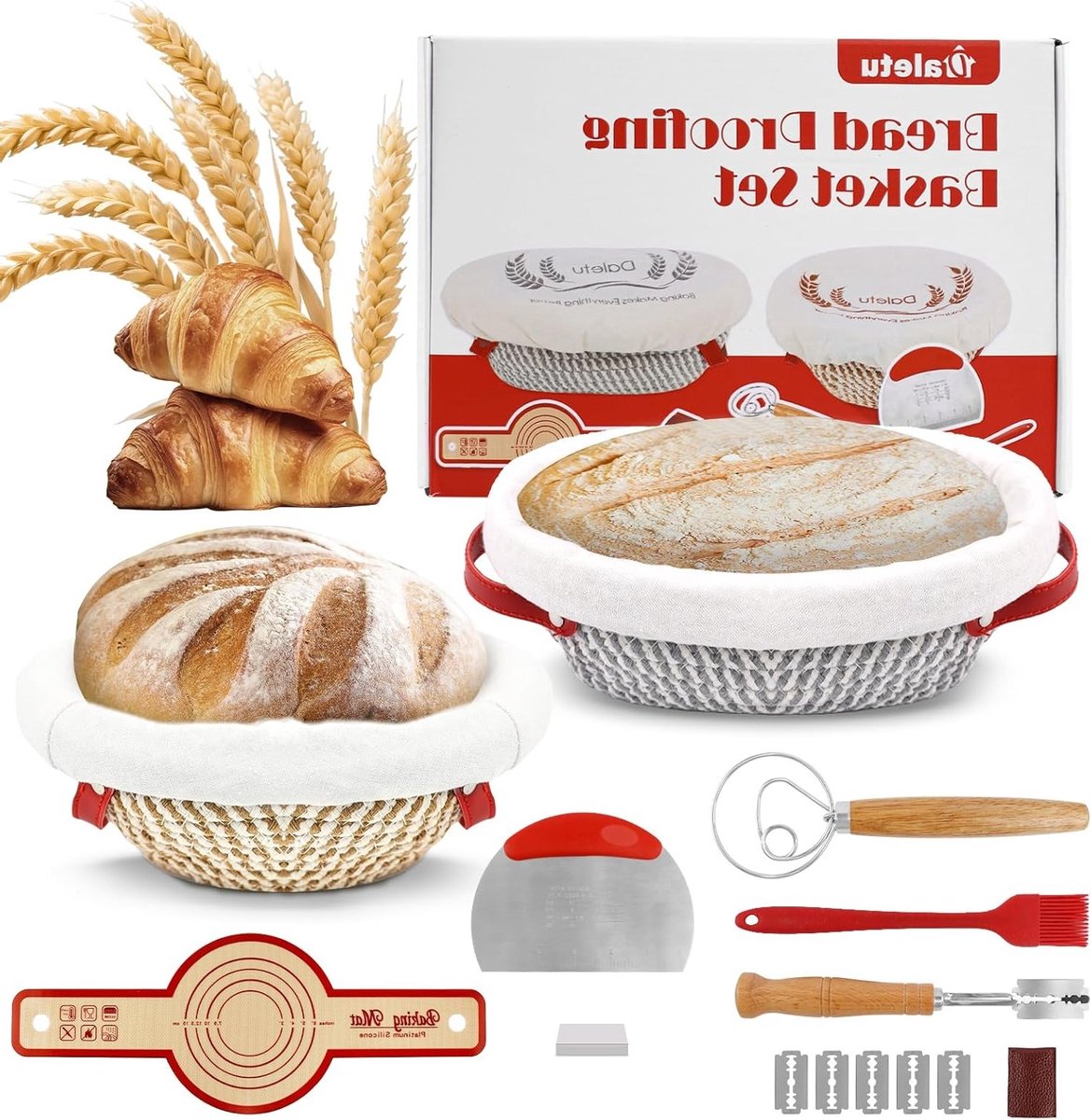 Complete Sourdough Starter Set met Rijsmanden van Katoen, Bakgereedschap en Broodmes voor Perfecte Broodbereiding