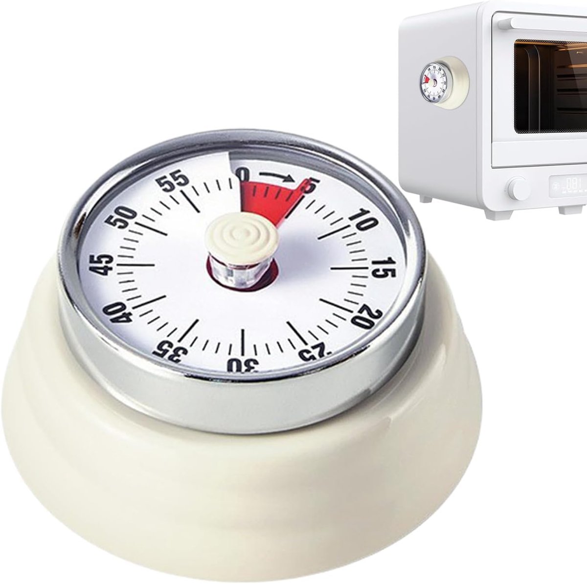 Kookwekker Mechanisch - Magnetische Timer - Zonder Batterijen - Beige - 75dB Alarm