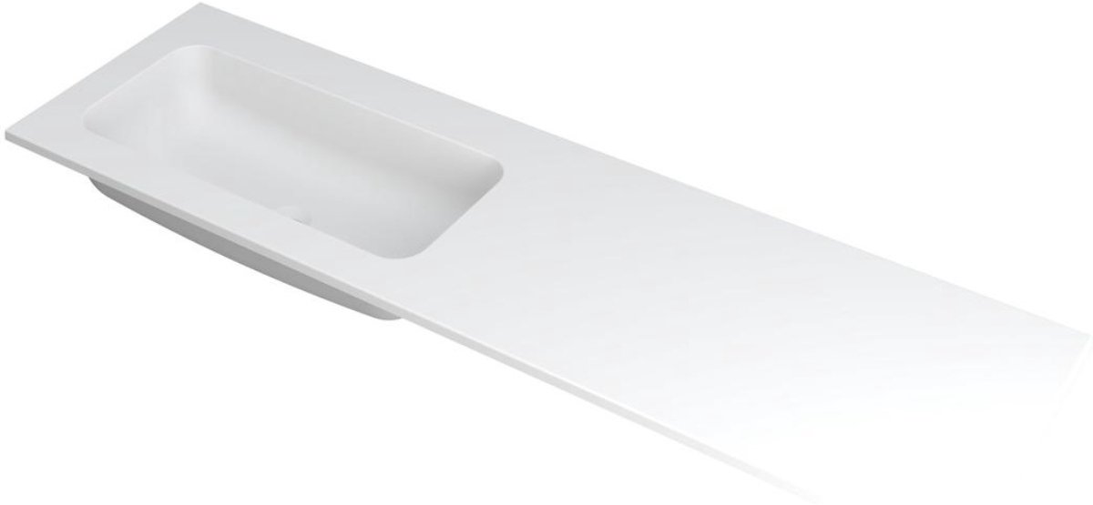 INK Faktor Wastafel Polystone Links Zonder Kraangat - 1600x450x15 mm - Mat Wit