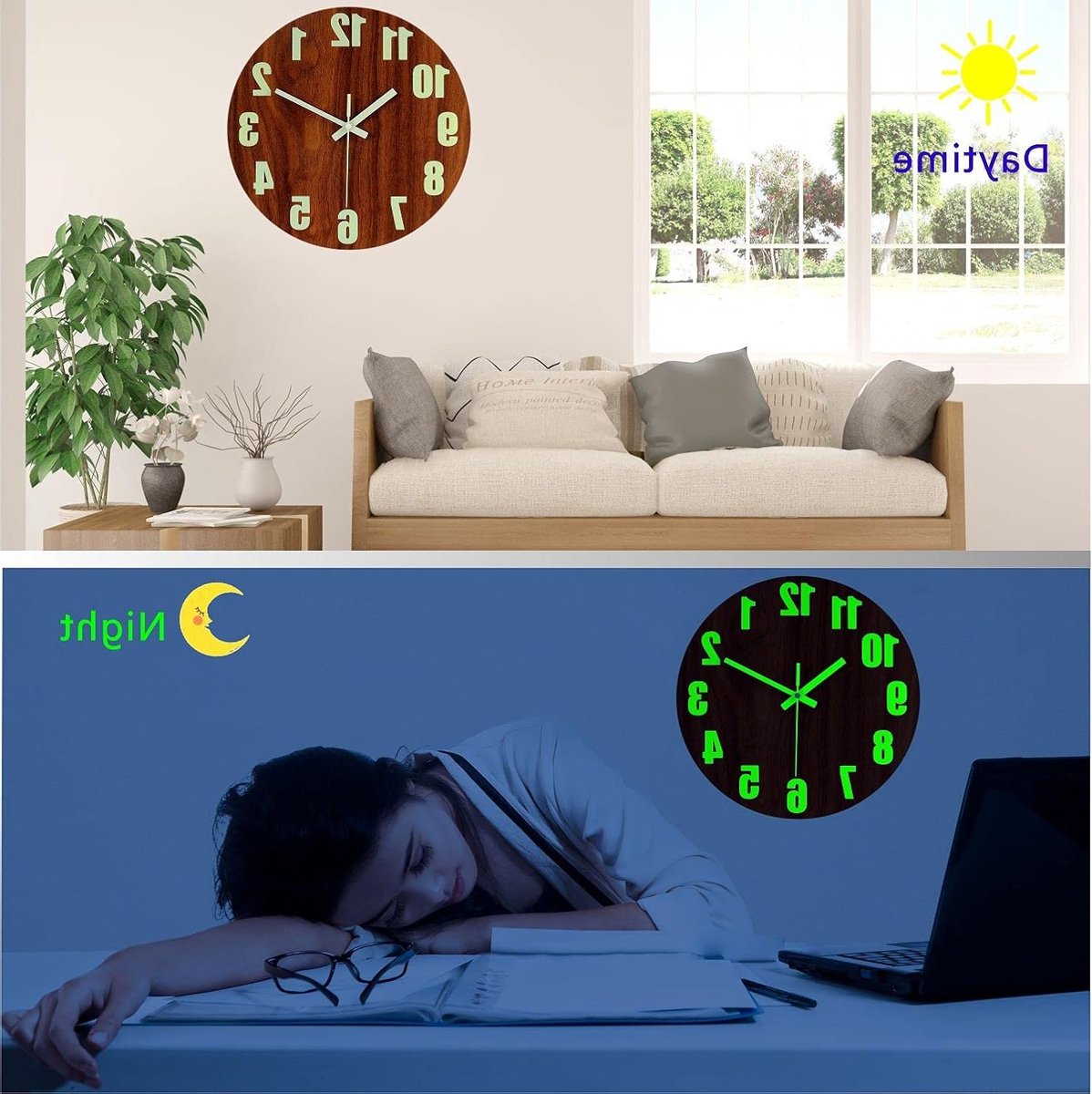 Luminous Wandklok van 30 cm met Stille en Glow in the Dark Functie, Decoratief voor Slaapkamer, Keuken en Kantoor, Batterij Aangedreven