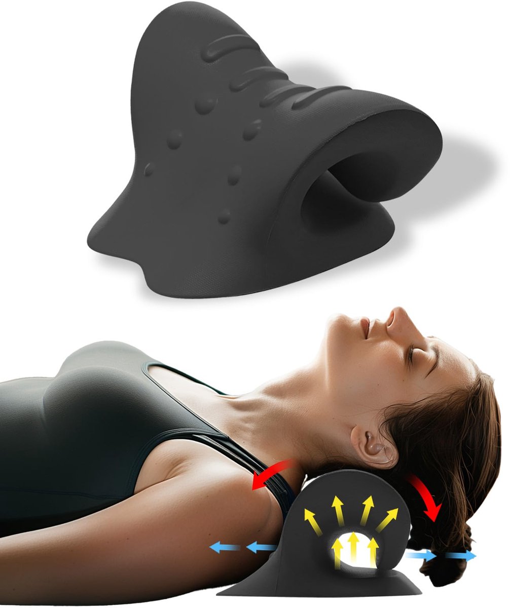 carmdering - Nekstrekker - Cervicale Tractie Apparaat - Nekmassageapparaat - 26° hoek, 6 massagepunten - Verbetert bloedsomloop, verlicht spanning - Gemaakt van EVA, stevig en flexibel - Zwart - Voor nekpijn, stress en houding