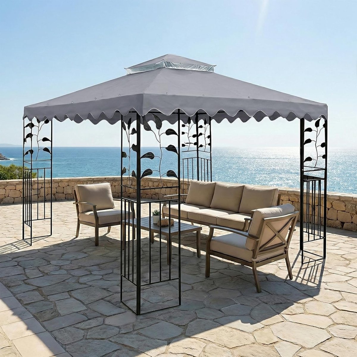 Waterdichte 3 x 3 m partytent met dubbele laag, UV-bescherming en ventilatie, ideaal voor barbecues en tuinfeesten in de tuin (grijs)