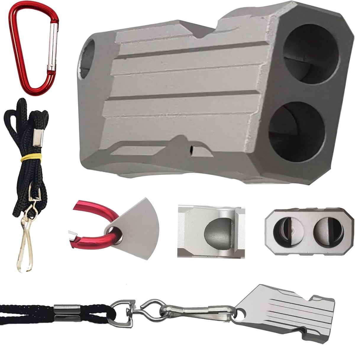 Noodfluitje met hoge decibel, signaalfluit, aluminium fluit met sleutelhanger en koord voor outdoor en veiligheid