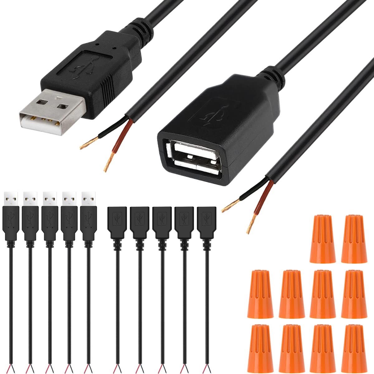 USB 2.0 Powerkabel Set - 10 delige Male & Female Connector voor DIY Projecten