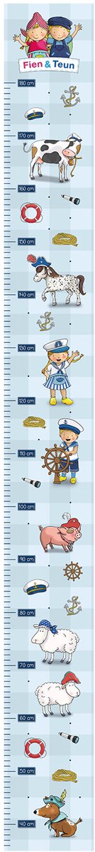 Fien en Teun Groeimeter Muursticker - Water - 160x17cm - Blauw