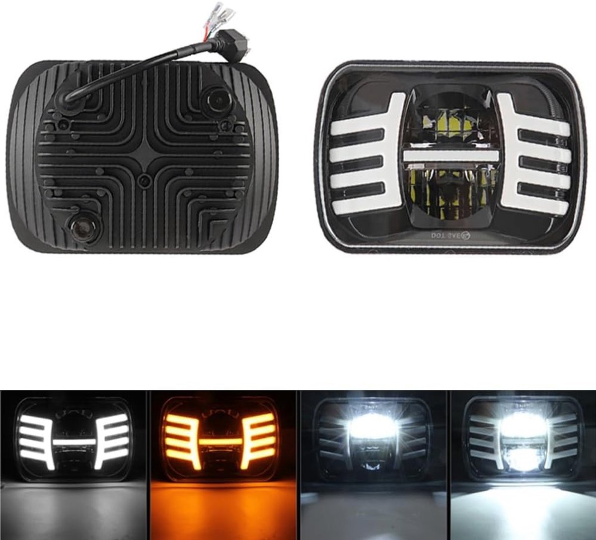 Dubbele Kleur 7x6 LED Verstraler met Dagrijverlichting, H4 5x7 LED Koplamp Hoog Laag Stralend, 1 Pack Vervangende Rechte LED Koplamp voor 1987-1995 Voertuigen