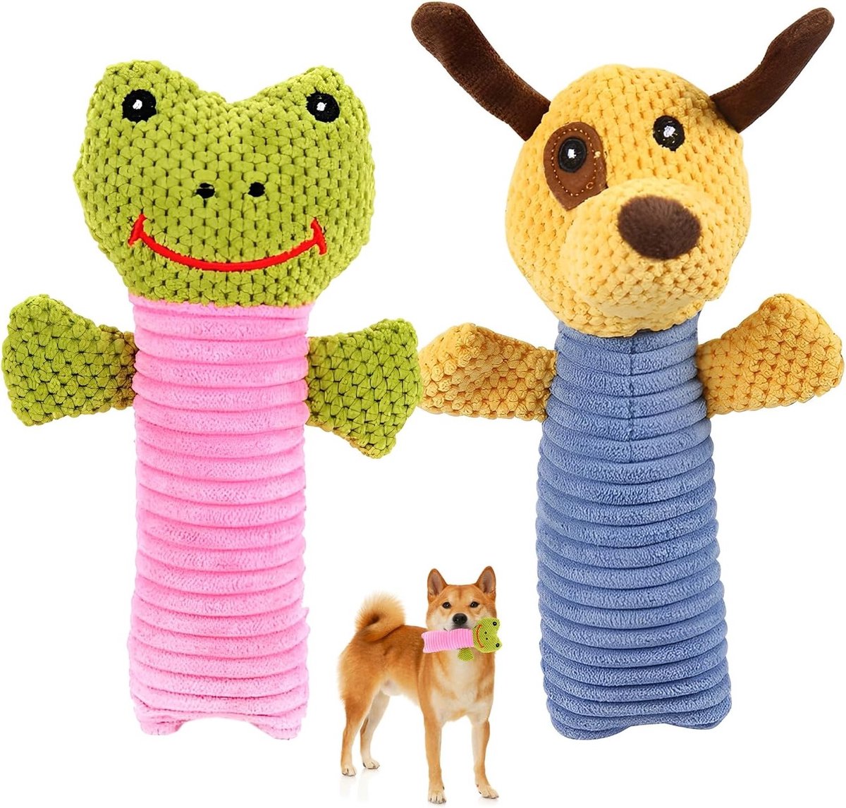 Interactieve hondenspeeltjes set van 2, onverslijtbare pluche kauwspeeltjes, ideaal voor tandenpoetsen en spelletjes met kleine en middelgrote honden