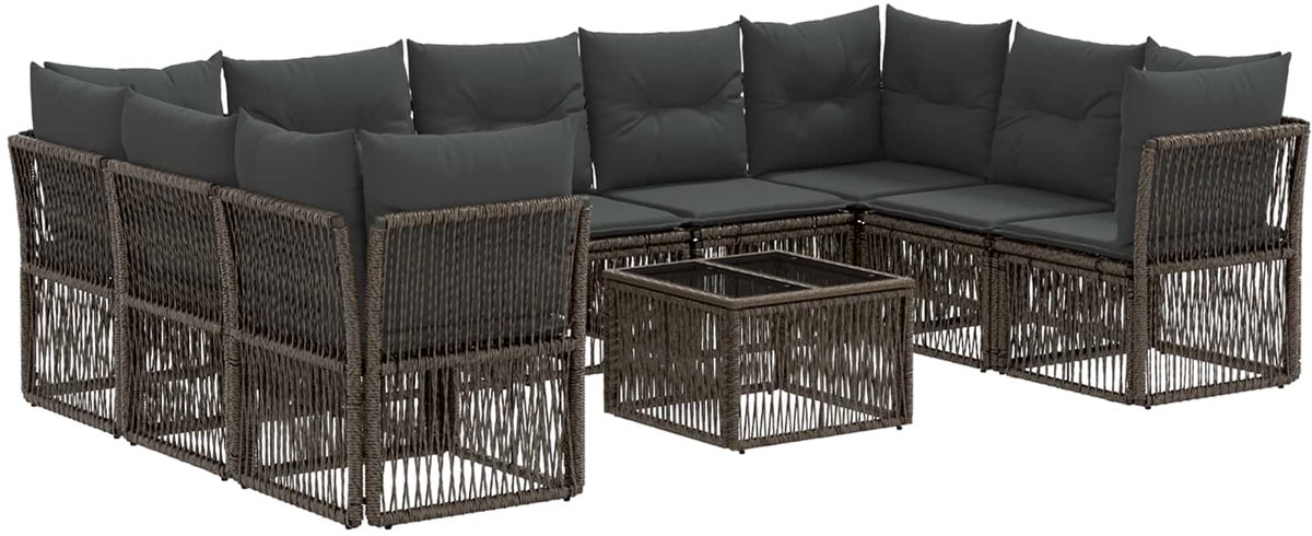vidaXL - Tuinbank - Set - 10 - pcs - Grijs - poly - rattan