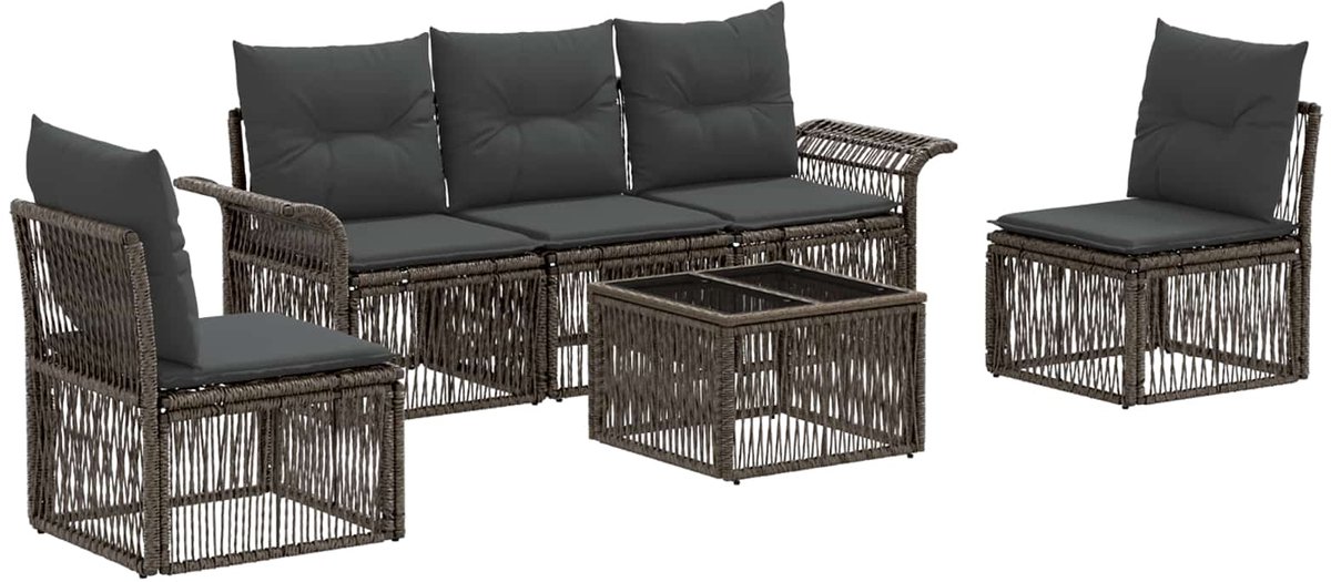vidaXL - Tuinbank - Set - 6 - pcs - Grijs - poly - rattan