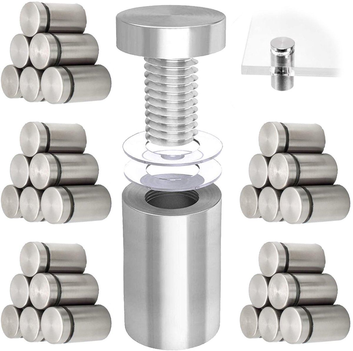 Dailygoody - Glass Spacer - 30pcs - Sterke en duurzame bevestiging - 12x20mm - Geschikt voor glas en acryl - Perfect voor displays en reclame