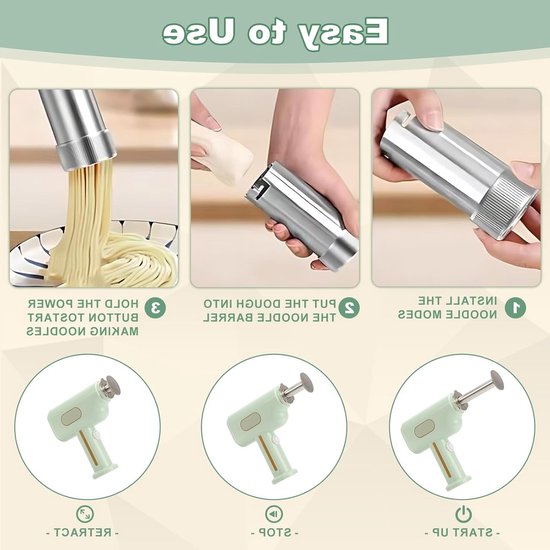Draagbare elektrische pastamaker met 2600 mAh batterij, 5 pastavormen en accessoires voor perfect verse pasta van Merkloos — afbeelding 3