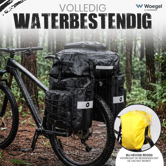 Fietstassen dubbel Rugzak Fietstas Rugtas Bagagedrager Fiets Regenhoes 60L Zwart UPGRADE - RHINOWALK® van Rhinowalk® — afbeelding 2