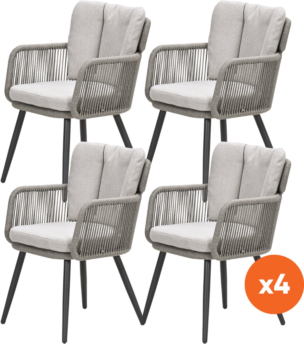 Set van 4 - GI Linares rope dining tuinstoelen - Carbon