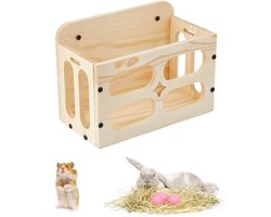 Dailygoody - Hooi Feeder - Houten Kribbe - Voedsel Dispenser - 140 x 105 mm - Geschikt voor Cavia's en Konijnen - Ideaal voor Kleine Dieren