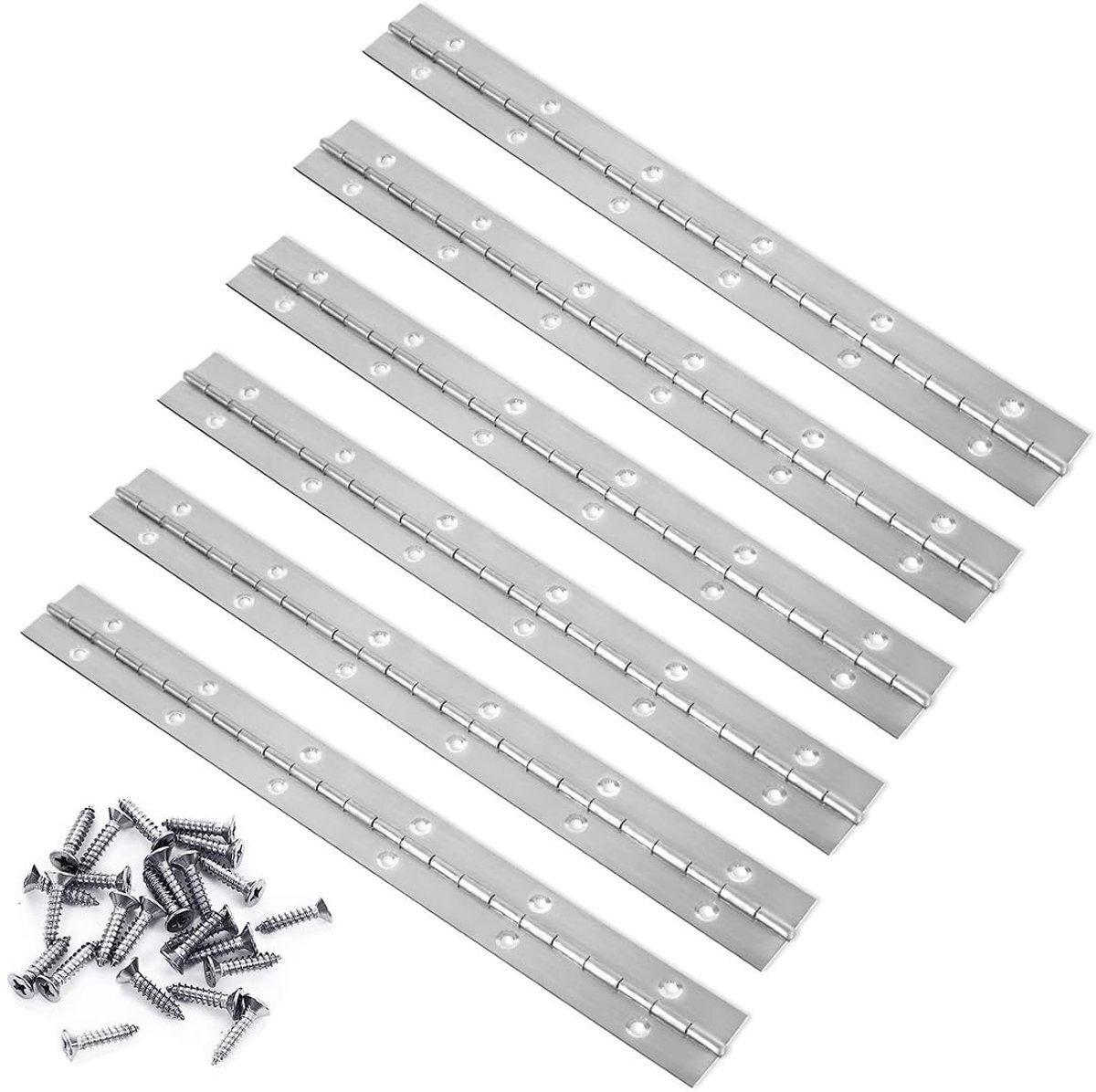 Dailygoody - Scharnieren - Roestvrijstalen pianoscharnieren - 30 cm - Robuust en duurzaam - Geschikt voor kastdeuren en pianodeuren - Set van 6