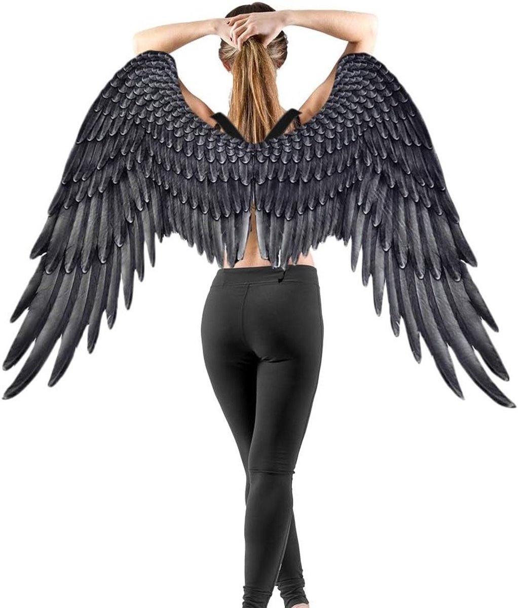 3D Engelenvleugels voor Halloween Kostuumaccessoires - Fleece Feestvleugels voor Carnaval en Cosplay voor Volwassenen in Zwart