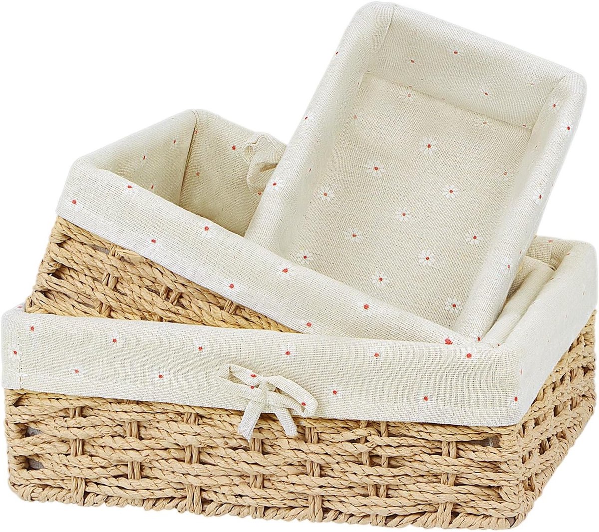 Set van 3 Gevlochten Wicker Opbergmanden voor Badkamer - Stapelbare Decoratieve Mandjes met Speelgoedinzet en Afstandsbedieningen in Khaki