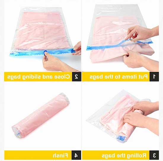 Set van 10 reiscompressiezakken, 2 maten voor kleding, dekens en handdoeken, eenvoudig op te rollen zonder stofzuiger — afbeelding 2
