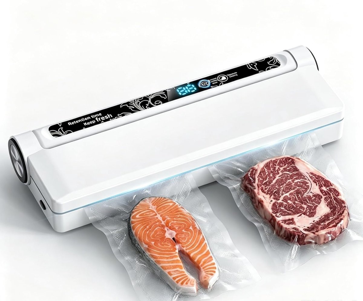 Vacuümmachines -Vacuümverpakkingsmachine- Vacumeermachine - Vacuum sealer - Met 10 vacuümzakken (Afmetingen tas (17x25) - Met digitaal display - Multimodus voor Nat en Droog Voedsel, Vlees en Levensmiddelen - wit