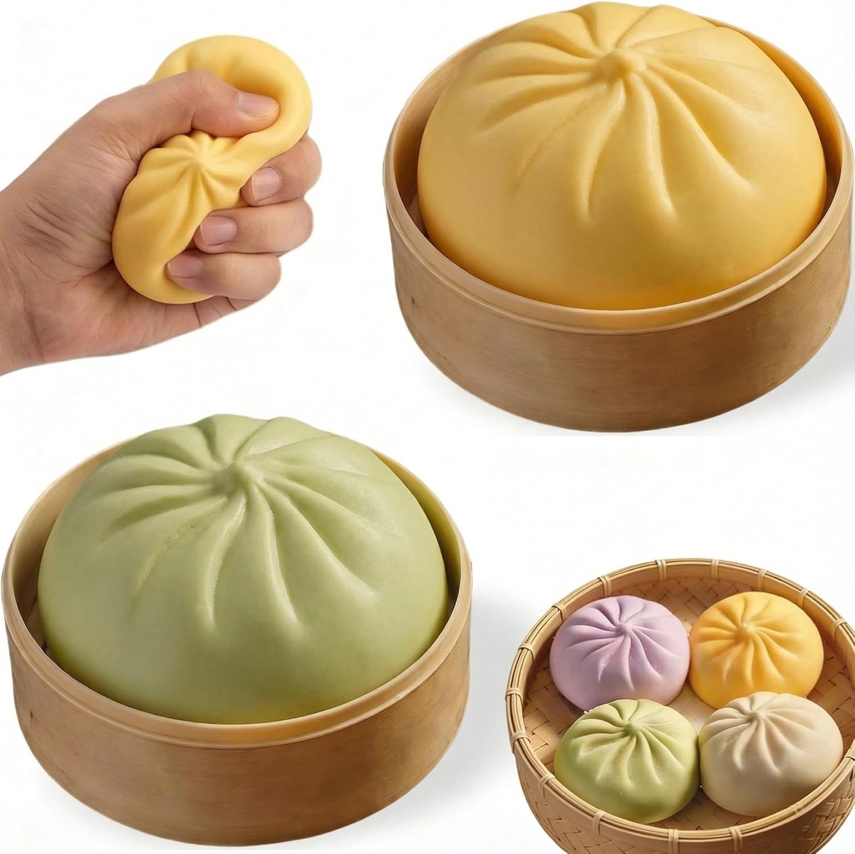 Daity 2-delige Dumpling Speelgoedset — Elastische Knijpbal Geschikt voor Kinderen en Volwassenen — Sensorische Stressverlichtende Bal om Angst te Verlichten (met Stoomapparaat) — Ideaal Feestcadeau