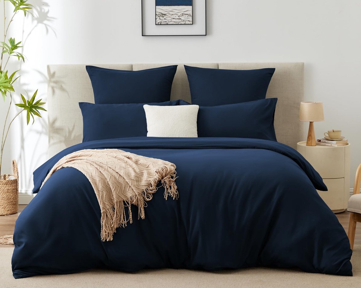 Dekbedovertrek - Beddengoedset - Comfortabel - Donkerblauw - Microvezel - 220 x 240 cm - Geschikt voor tweepersoonsbed