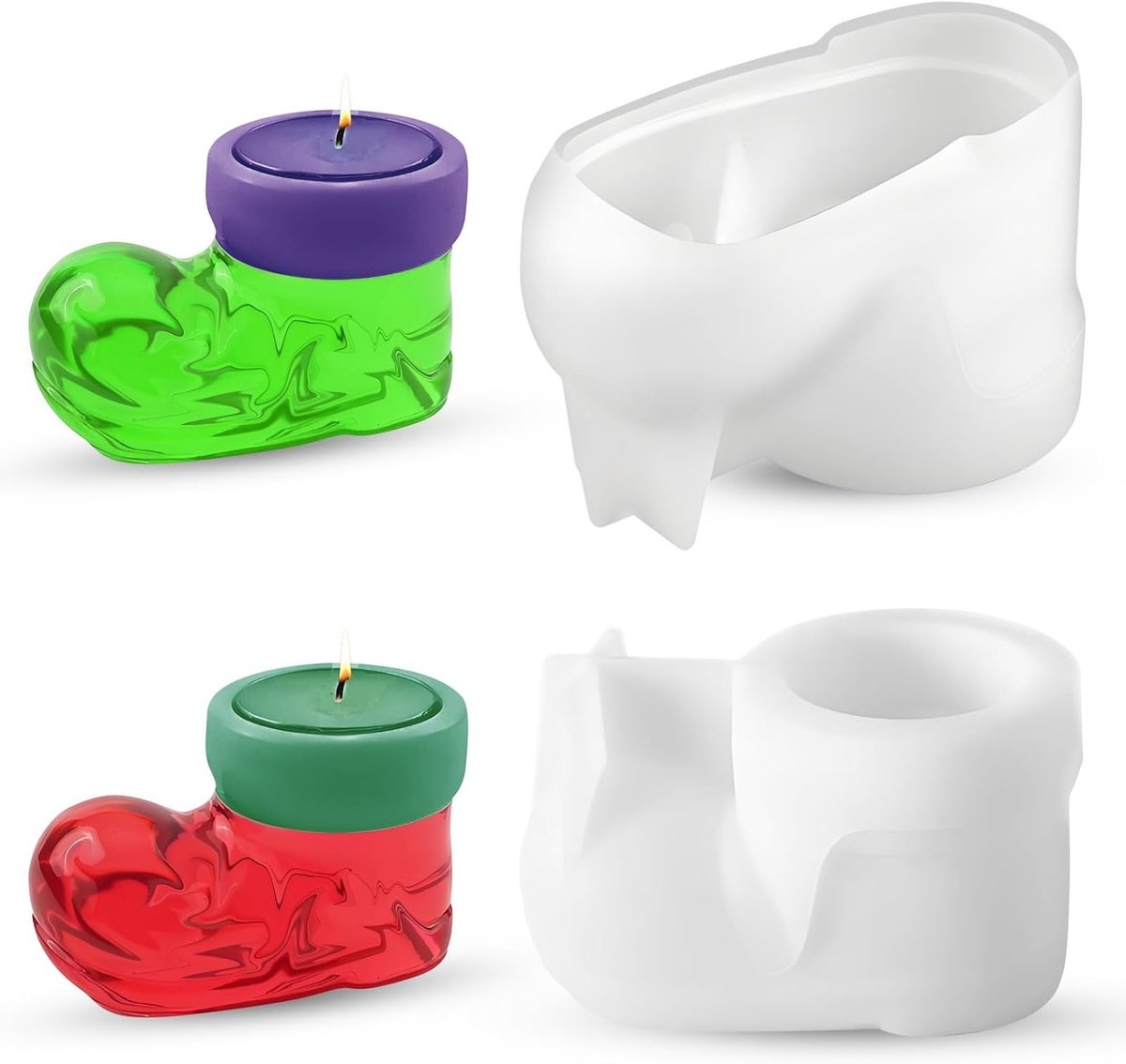 Cadeau-idee: 2 Stuks Siliconen Mallen voor Kaarsen, Kerstlaarzen, DIY Resin Ambachten en Kaarsenstandaards