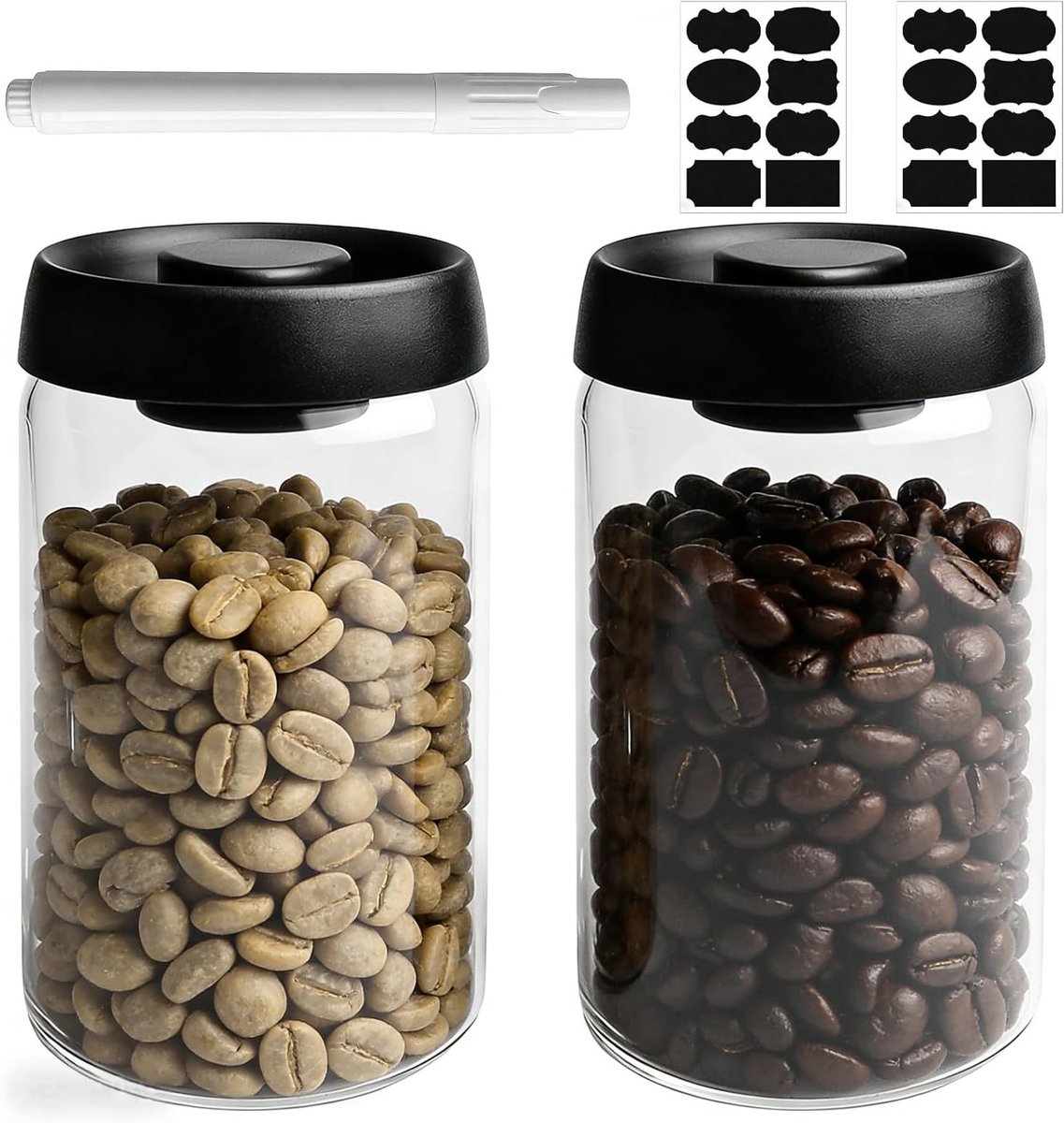 Airtight 1.2L Glazen Vacuum Containers - 2 Stuks Voor Koffie, Thee en Noten Opslag