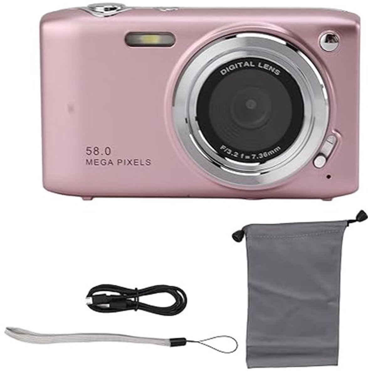 4K Digitale Camera 16X Hoge Definitie Fotografie voor Tieners 58MP HD 2.88 Inch IPS Scherm Zoom Auto Focus Pocket Compact Camera voor Reisfotografie Vloggen (PINK)