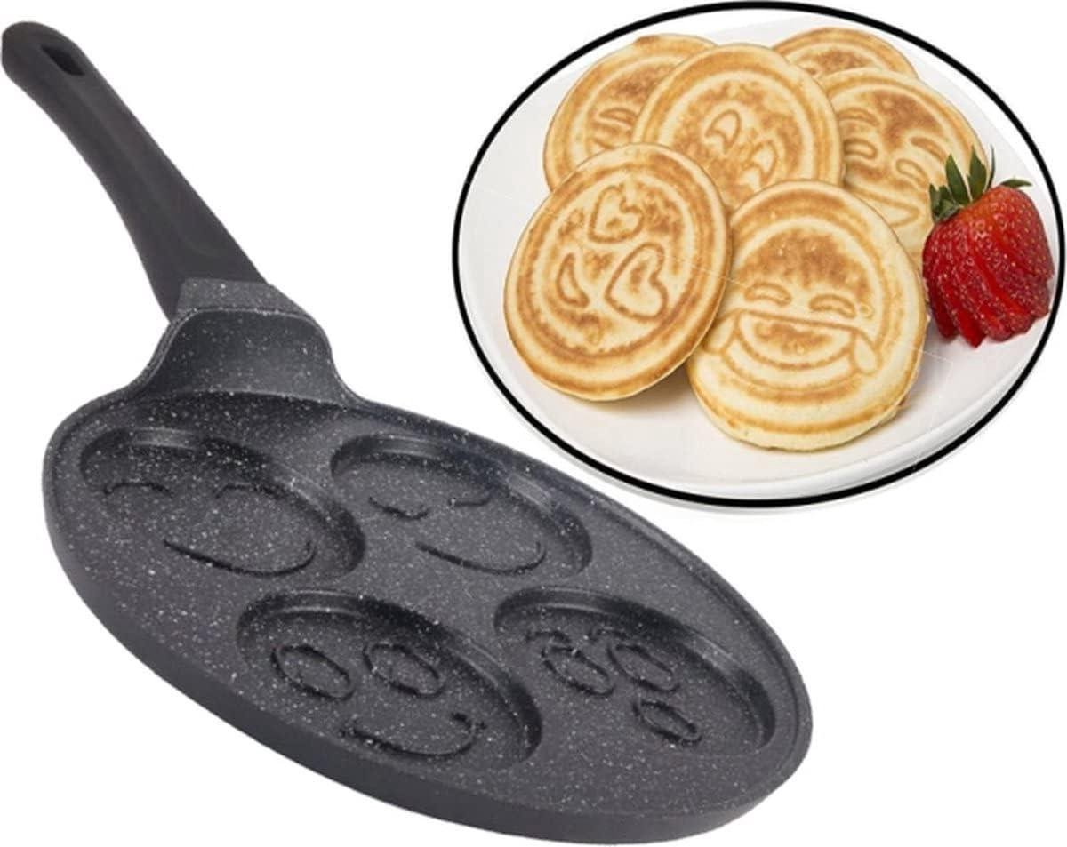 Pannenkoekenpan - Smiley pan - Ontbijt maken - Marmeren anti-aanbaklaag - 27 cm - Zwart