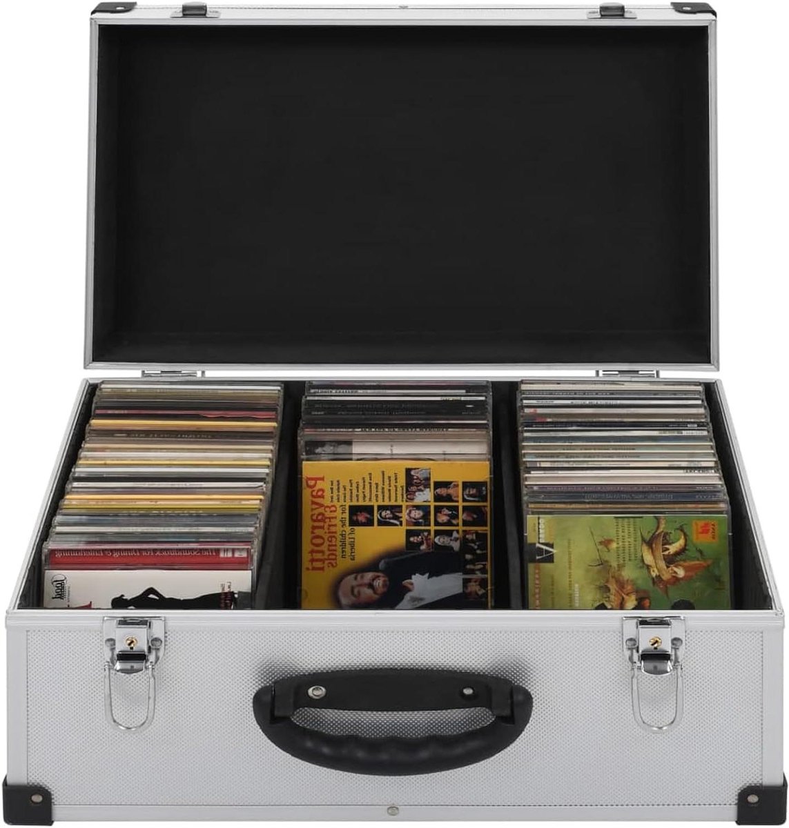 CD Opbergkoffer - Muziek Bewaarkist - Verzamelingen Archiveren - Verwijderbare Platen - Voor 60 CD's - Zilver