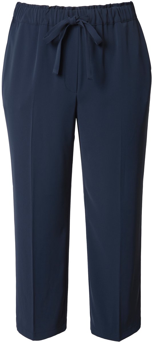 Ulla Popken - Dames - 7/8-broek persplooien elastische tailleband strikbandje - Marine - Maat 42