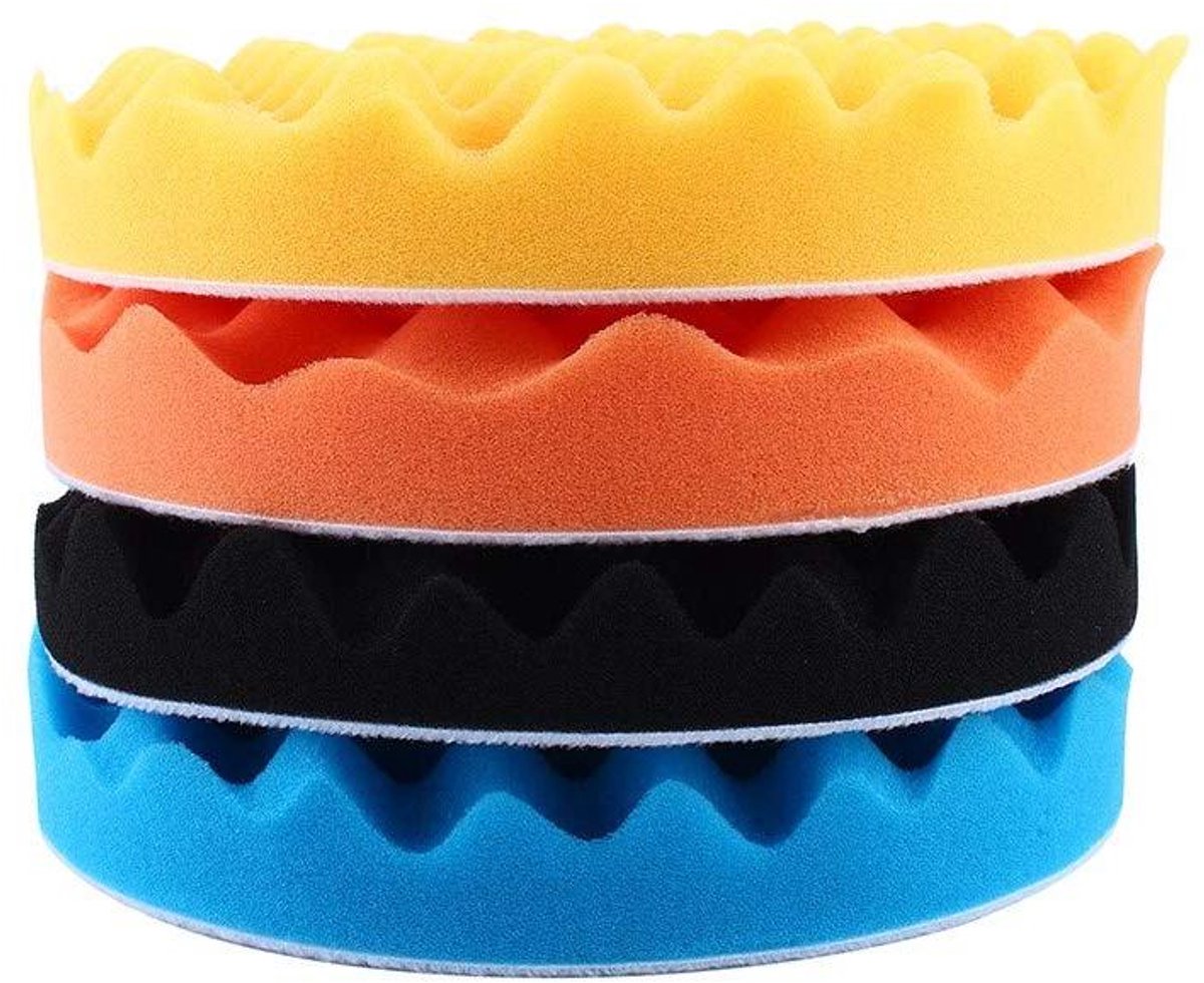 Polijstpad Set - Schuim Polijstpads - Autolak Corrigeren - 4 Kleuren Set - 7 Inch - Zwart Oranje Geel Blauw
