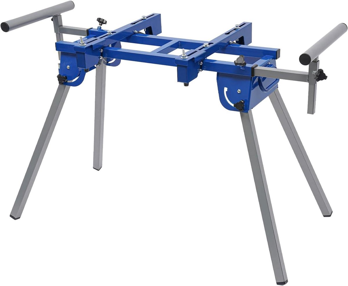 Afkortzaag Werktafel - Zaagtafel Onderstel - Precisie Zagen - Verstelbare Steunbalken - 200 x 37 x 87 cm - Blauw