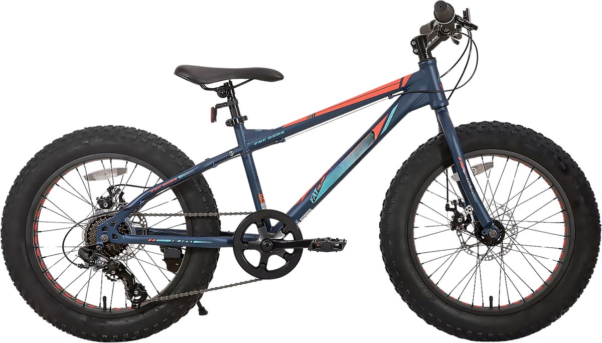Kinder mountainbike 51 cm Fat Tire – Voor kinderen vanaf 5 jaar en strand- en terrein gebruik – Met 7 versnellingen en dubbele schijfremmen – Blauw frame