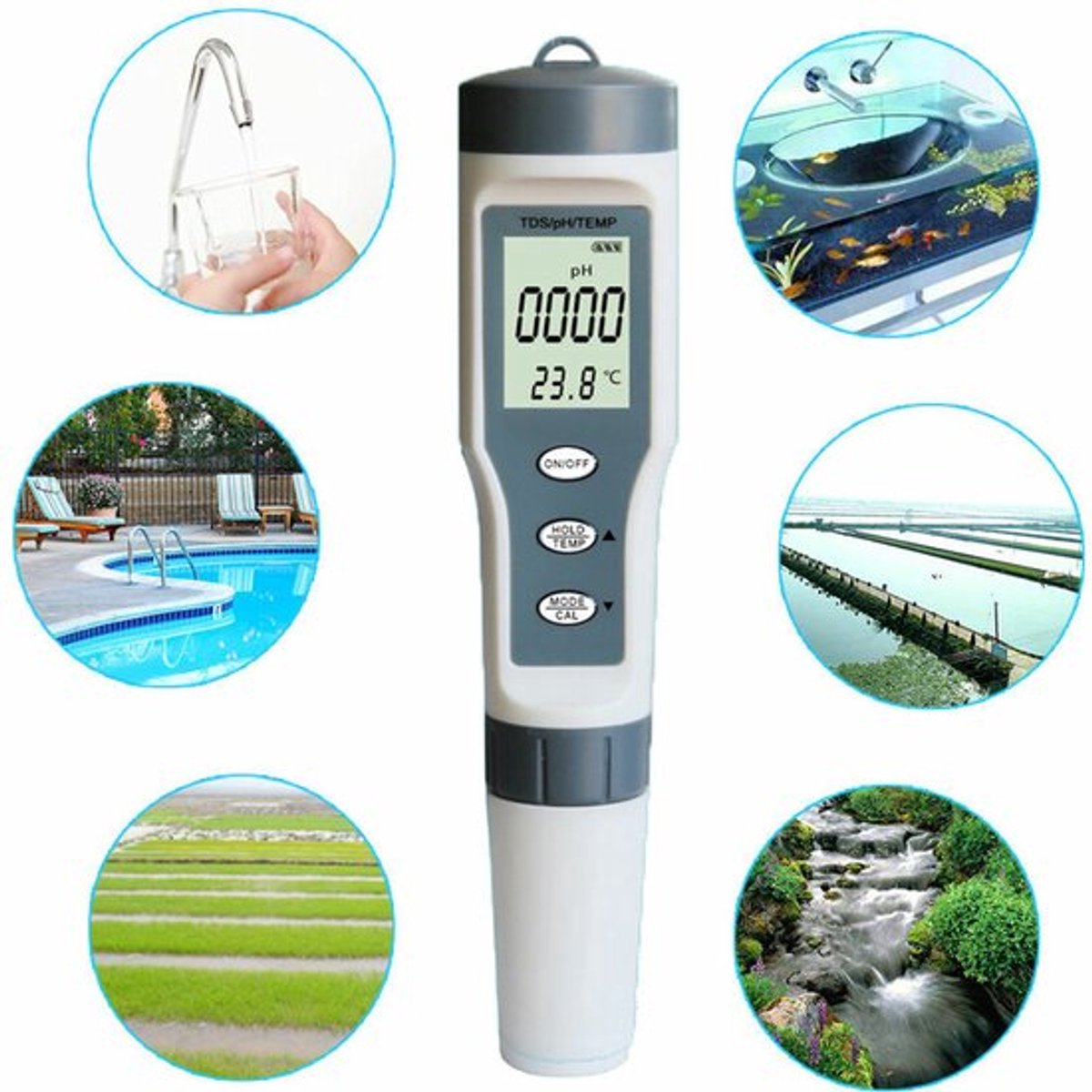 pH-metertester, 3-in-1 elektronische pH-tester voor zwembaden, TDS-metertemperatuur, waterkwaliteitstester met LCD-scherm en nauwkeurige aflezing,