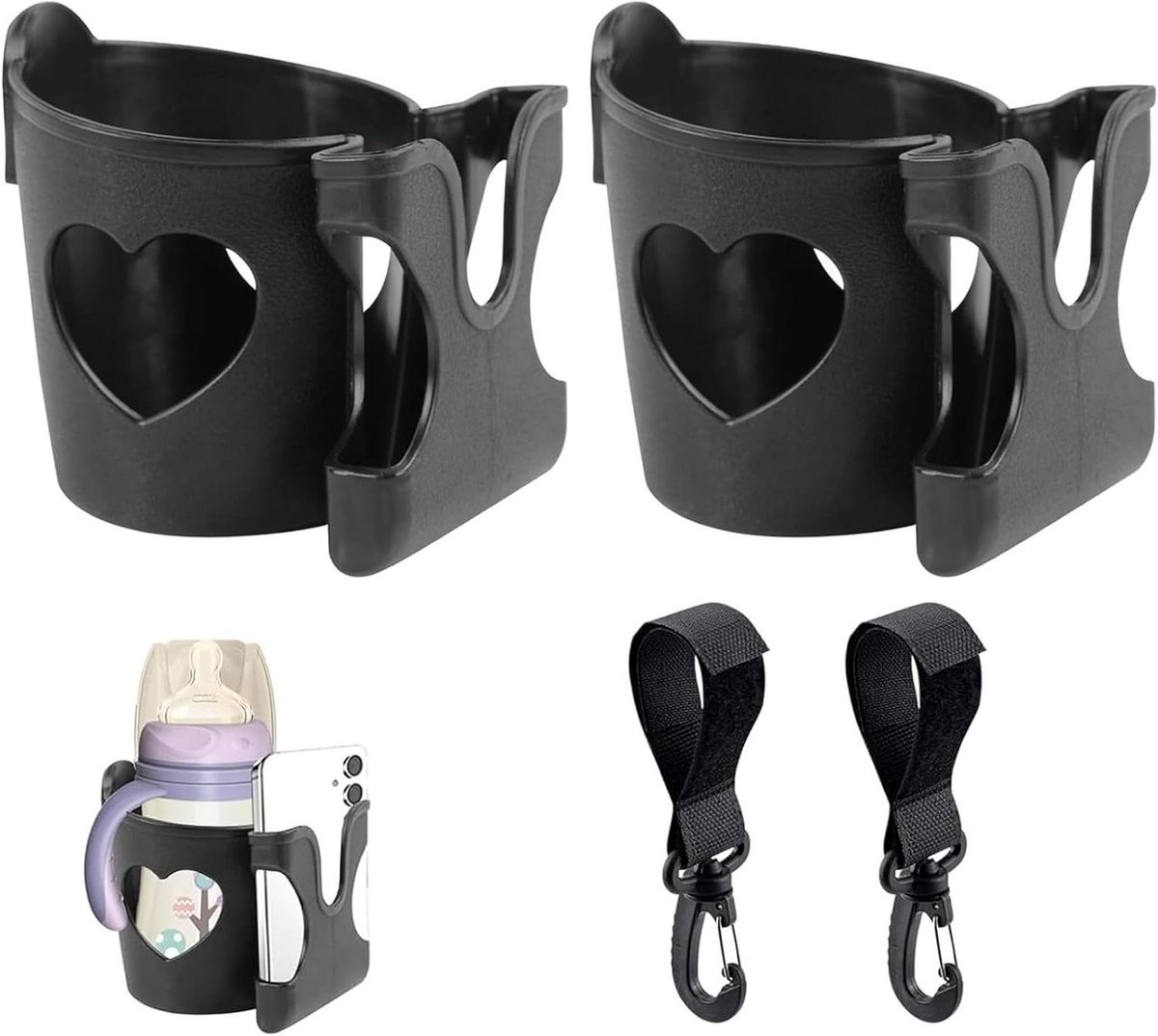 Bekerhouder Kinderwagen - Universele Accessoires - Onderweg Zaken - Met Twee Haken - 20 x 10 x 6 cm - Groen