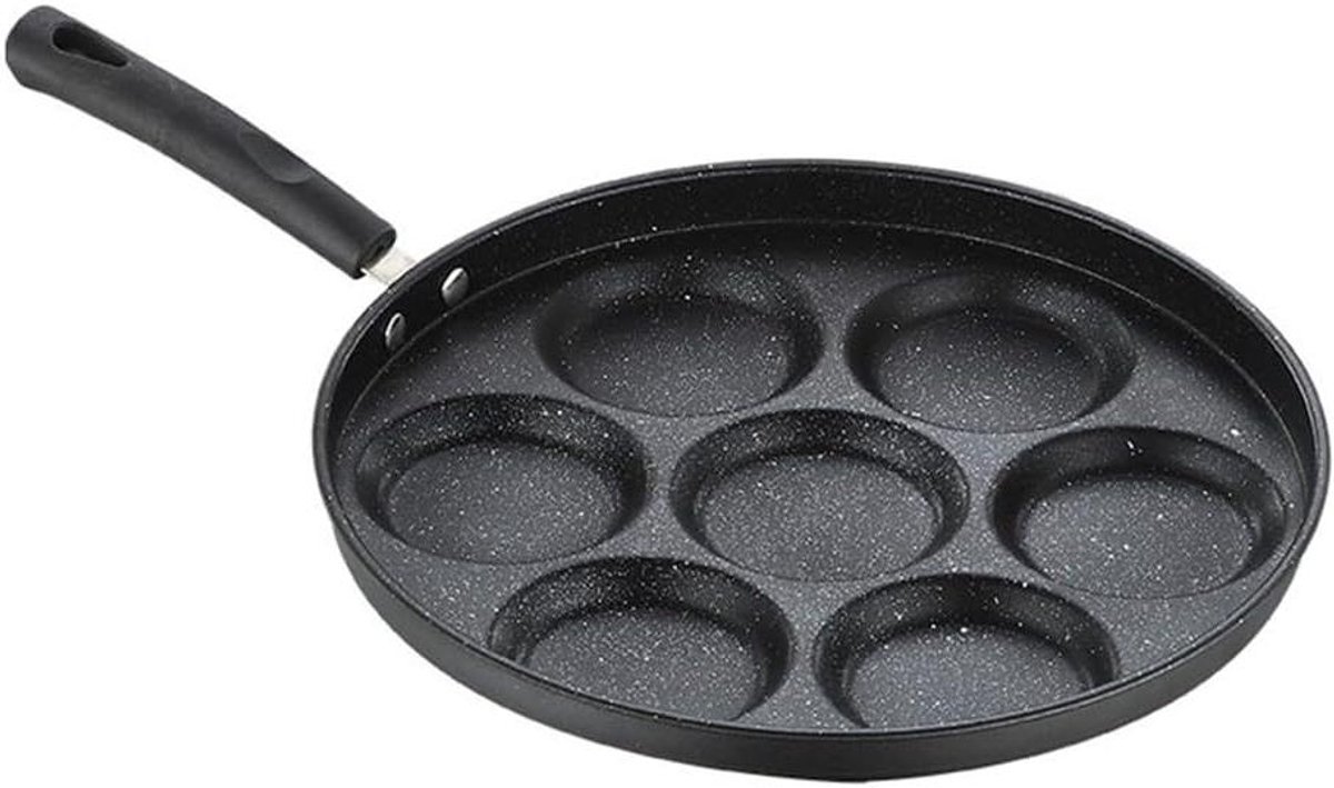 Gietijzeren Pan - Poffertjespan Koekenpan - Kleine Pannenkoeken Maken - Zeven Wells Design - 20.5cm Diameter - Zwart