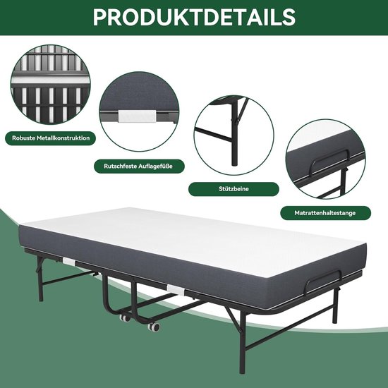 Veldbed 2-persoons - Inklapbaar logeerbed - Comfortabel slapen - 95 cm traagschuim matras - XXL - Zwart — afbeelding 2