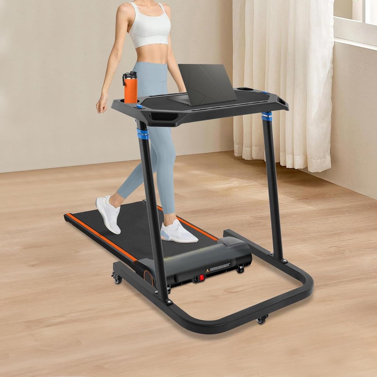 Verstelbare Roltafel - Fitness Bureau - Actief Werken - Met Bekerhouder - 87-117 cm - Zwart
