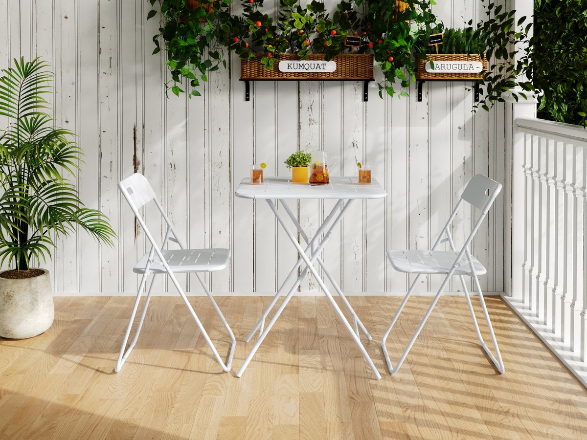 Zubaliya Bistro Set - 3-delig Wit - Klapbaar & Lichtgewicht - Weerbestendig