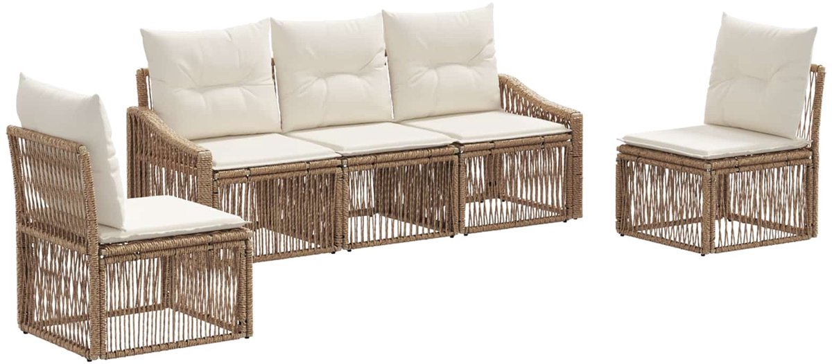 vidaXL - Tuinbank - Set - 5 - pcs - Beige - poly - rattan