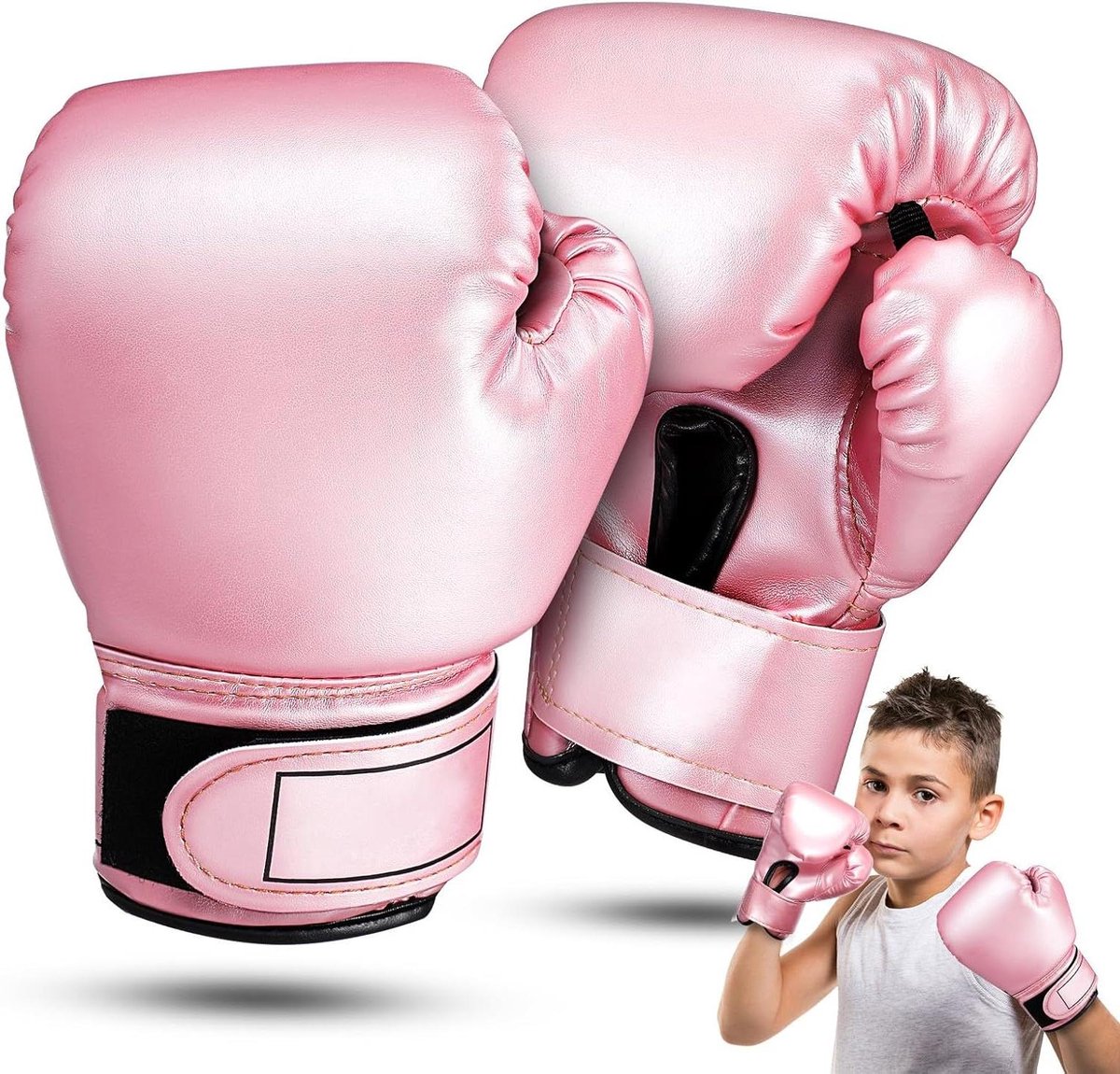 Kinderbokshandschoenen - Sparringhandschoenen Peuters - Sporttraining Kinderen - Ademend Ergonomisch Ontwerp - 19.5 cm - Felroze