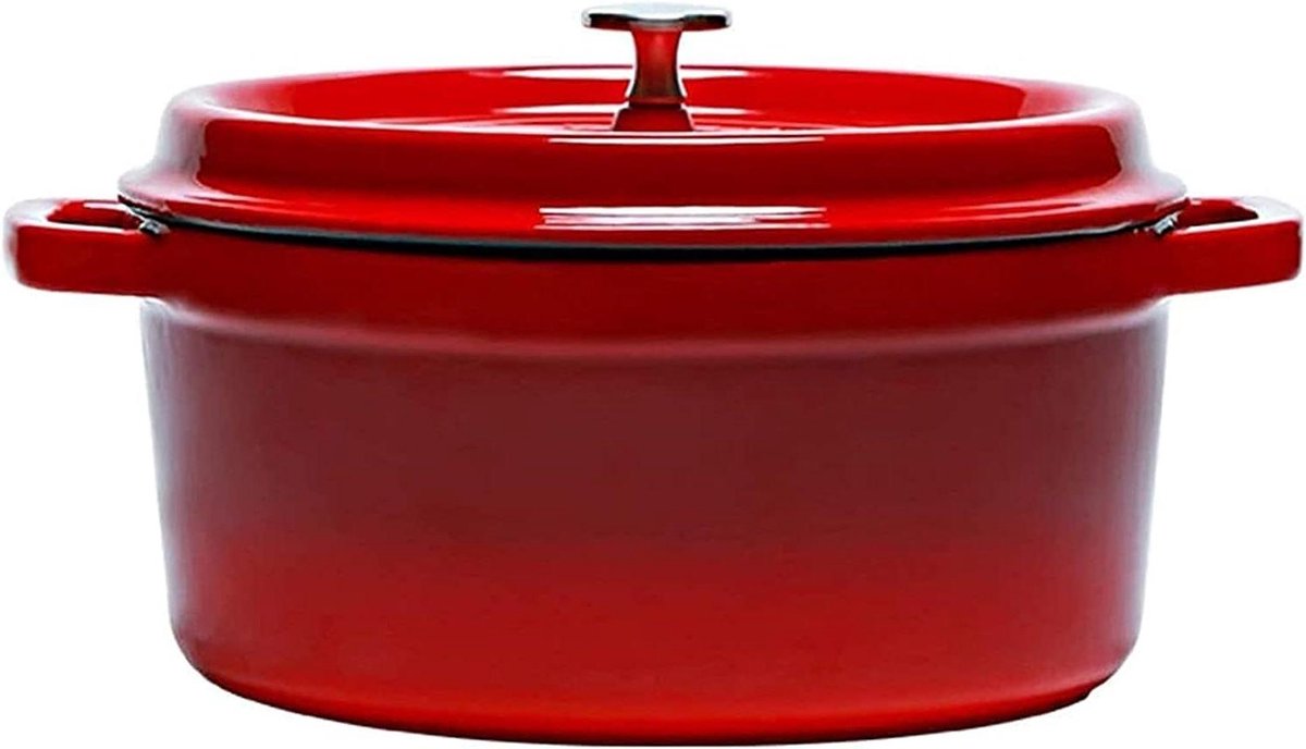 Emaille Soeppan - Stoofpan Braadpan - Langzaam Koken - Regendruppel Deksel - 2.8 Liter - Rood