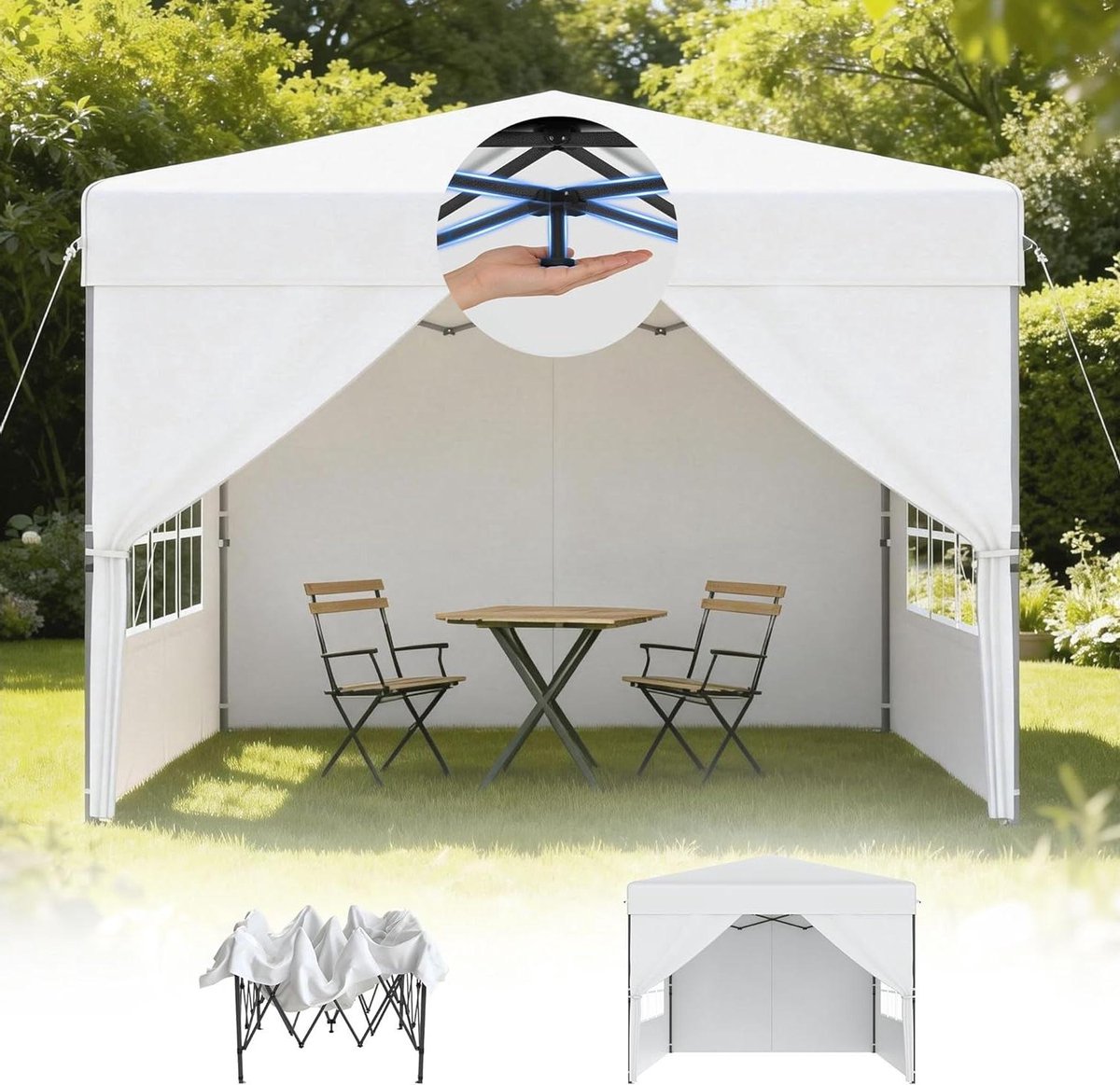 Pop-up Gazebo - Feesttent Paviljoen - Buitenfeesten Organiseren - Eénhandige Opbouw - 3 x 3 Meter - Wit