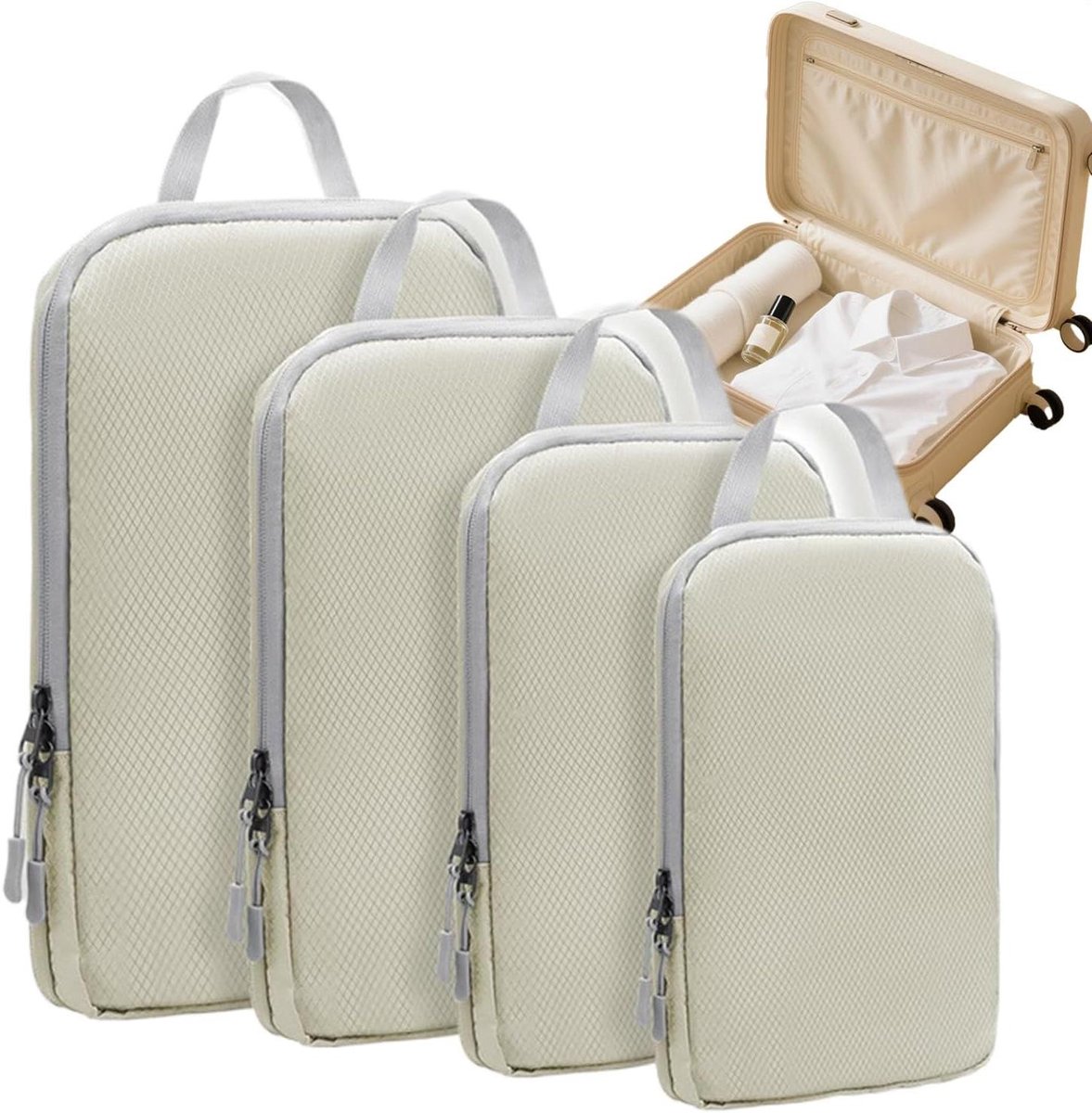 Reis Packing Cubes - Reisorganizers Koffers - Bagage Opbergen - Vacuüm Compressie - 4 Stuks - Grijs