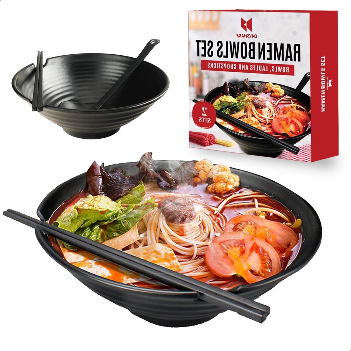 Noodle Bowl Set - Ramen Kommen - Aziatisch Eten - Kras- en Hittebestendig - 23 x 23 x 8 cm