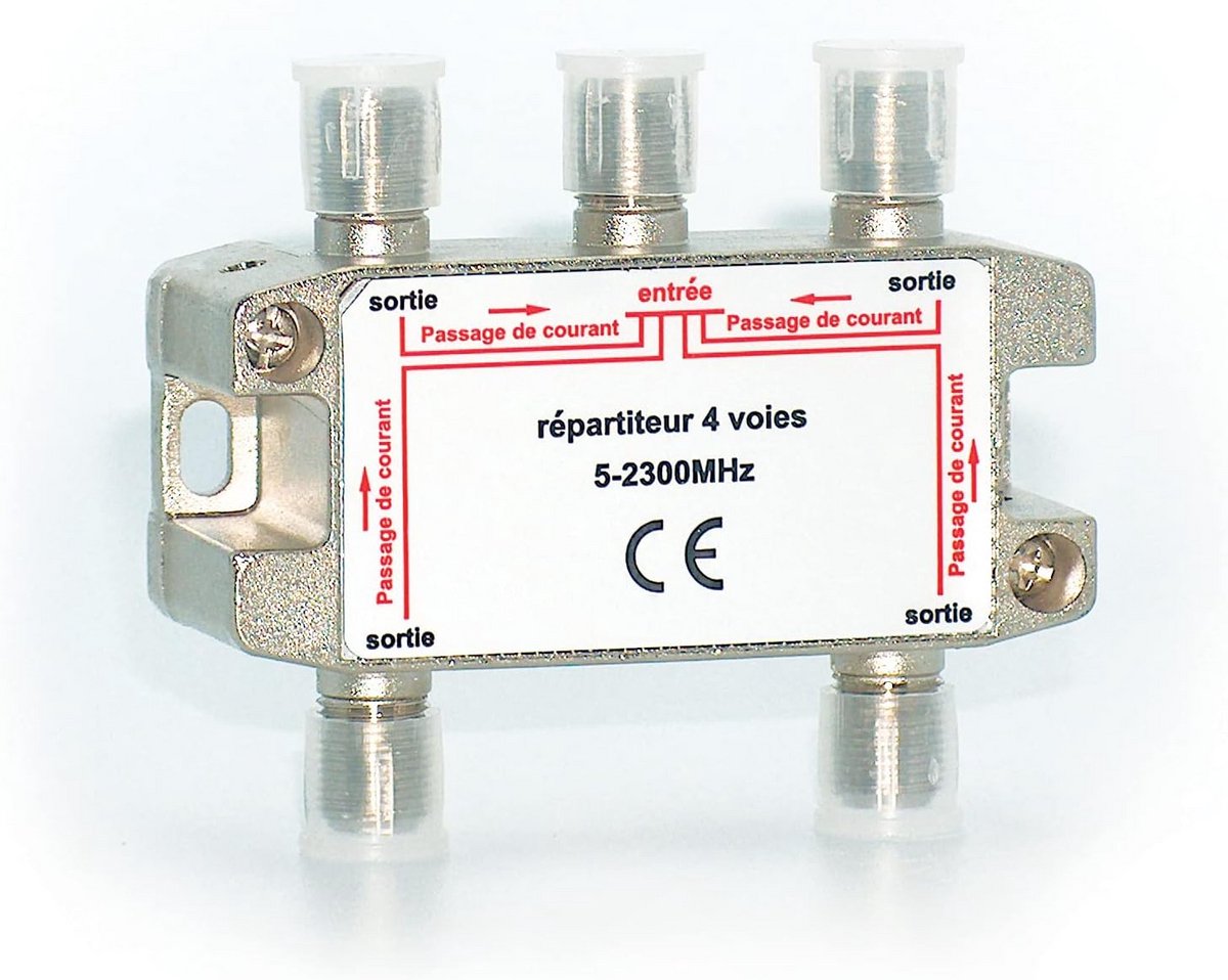 Signaalverdeler - Signaal splitter - TV signaal delen - Metalen behuizing - 4 uitgangen - Zilver