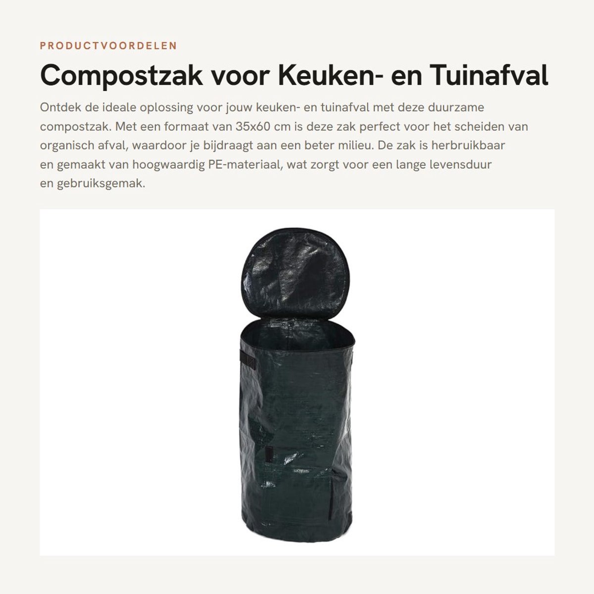 Dailygoods- Compostzak Duurzaam - Compostzak Keuken - Compostzak Tuinafval - Herbruikbaar - 35x60 cm - PE Materiaal - Composteerzak